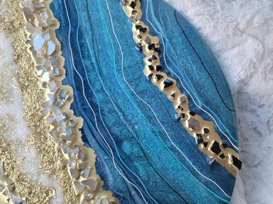 Blue Geode Inspired Epoxy Resin Wall Decor