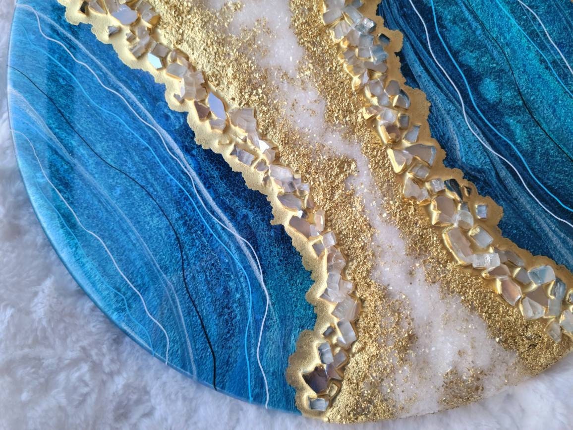 Blue Geode Inspired Epoxy Resin Wall Decor