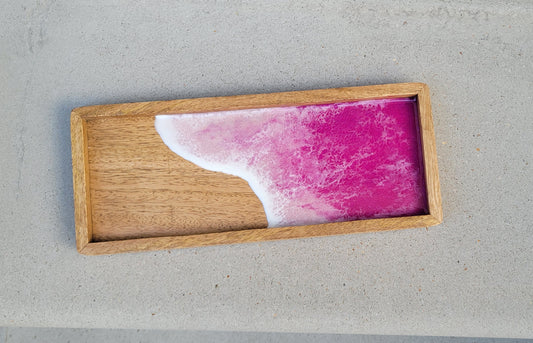 Pink Resin Ocean Catchall Tray with ocean wave patterns