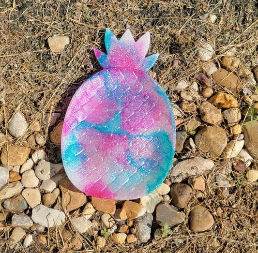 Pearl White with Teal and Pink Resin Pineapple Dish