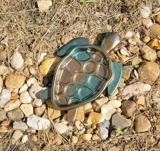 Green and Bronze Resin Sea Turtle Dish