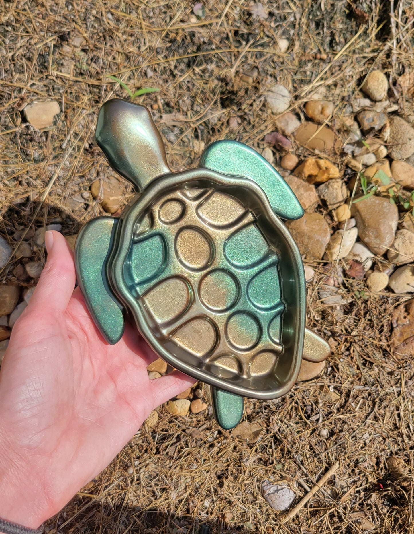 Green and Bronze Resin Sea Turtle Dish