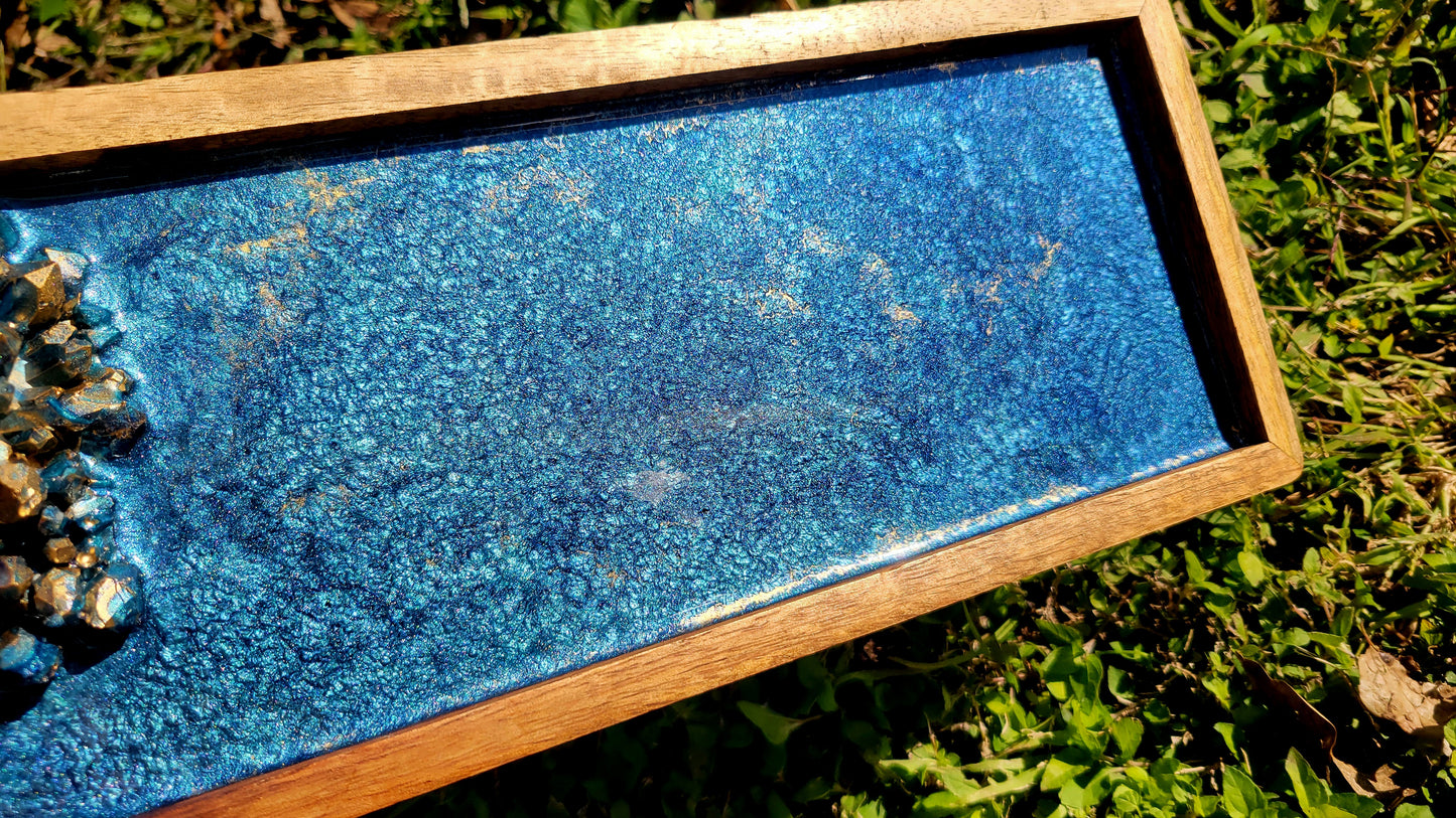 Blue and Gold Resin Catchall Tray