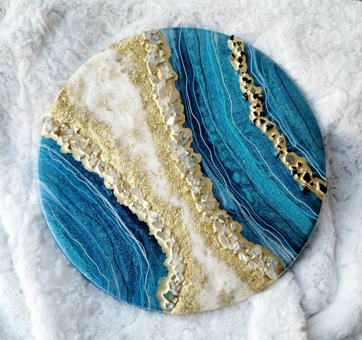 Blue Geode Inspired Epoxy Resin Wall Decor