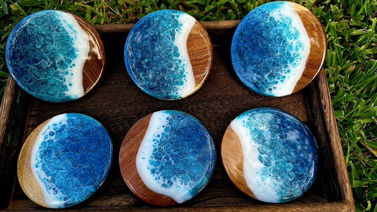 Resin Ocean Coaster Set Acacia Wood