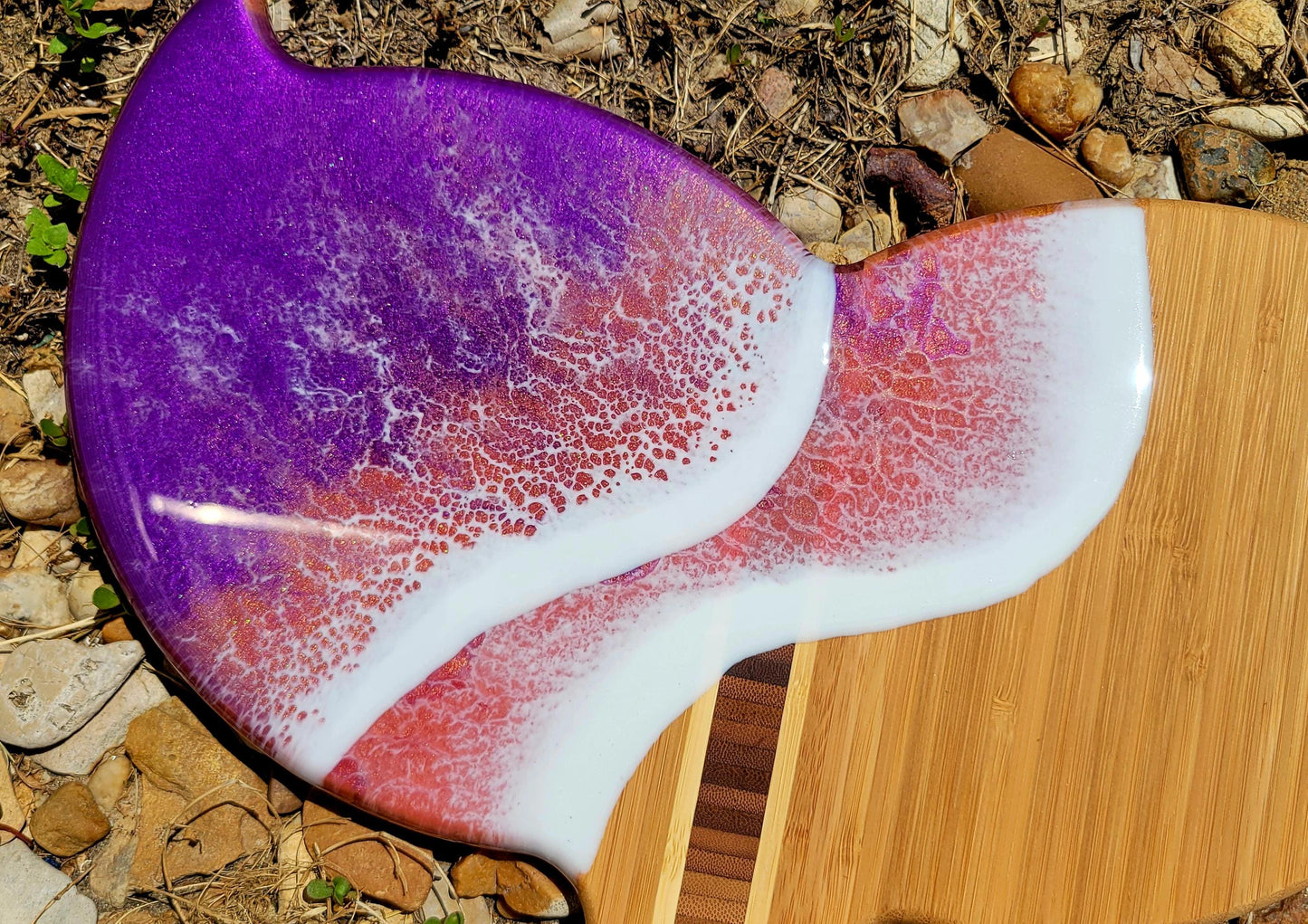 Sunset Purple & Pink Whale Tail Bamboo Charcuterie Board