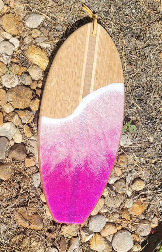 Pink Bamboo Resin Ocean Surfboard Charcuterie Board