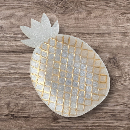 Pearl White with Gold Accents Resin Pineapple Dish