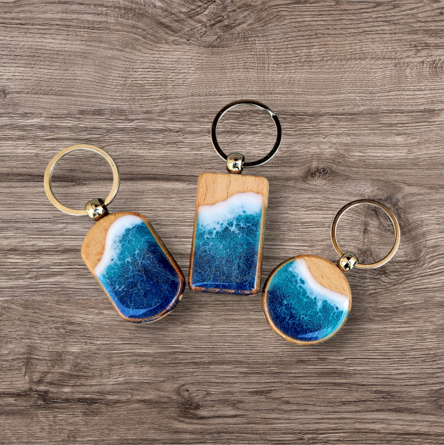 Blue Resin Wave Bamboo Keychain