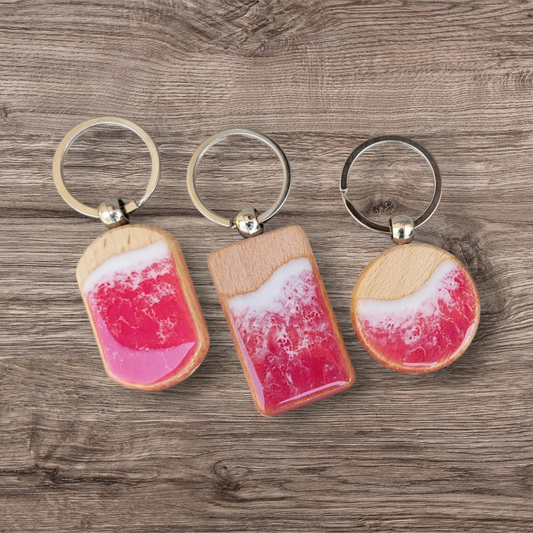 Pink Resin Wave Bamboo Keychain