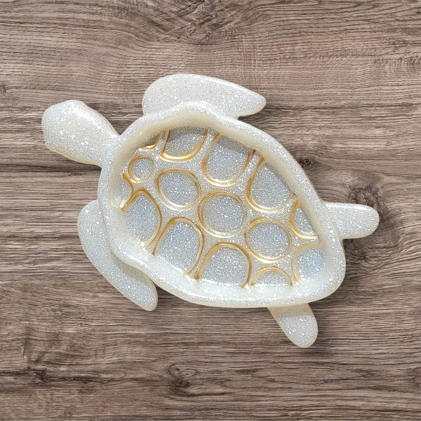 Pearl White and Gold Resin Sea Turtle Dish